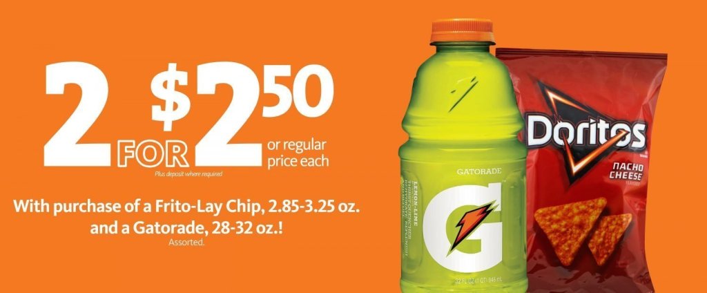 Express: Gatorade and Frito Lay Chips $2.50