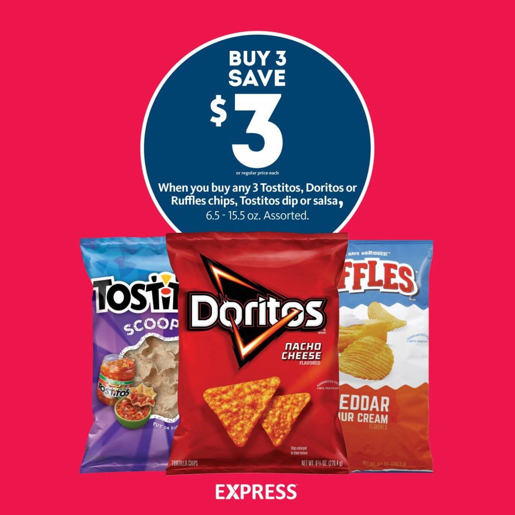 Express - Buy 3 Save $3 on Frito-Lay Chips & Dips