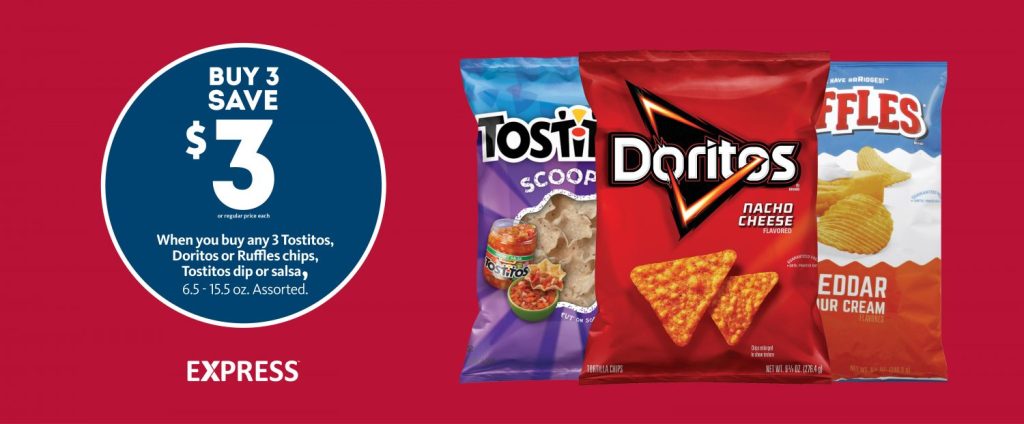 Express – Buy 3 Save $3 on Frito-Lay Chips & Dips