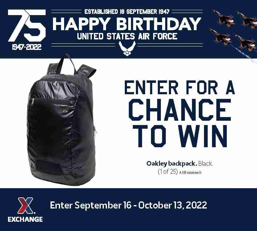 2022 Air Force Birthday Sweepstakes - Oakley Backpack