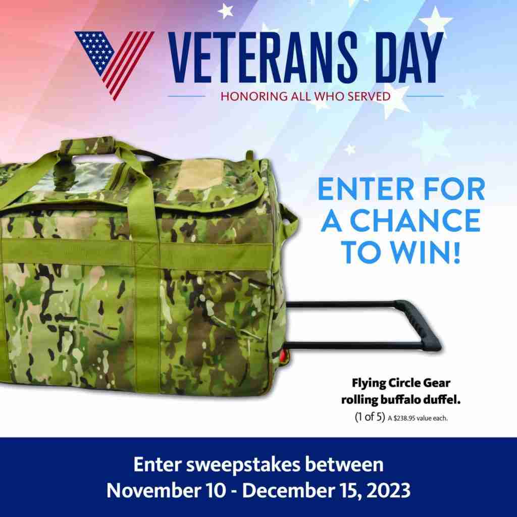 2023 Veterans Day Sweepstakes | Flying Circle Gear Rolling Buffalo Duffel