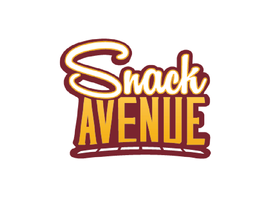 Snack Avenue logo in stylized yellow and maroon lettering.