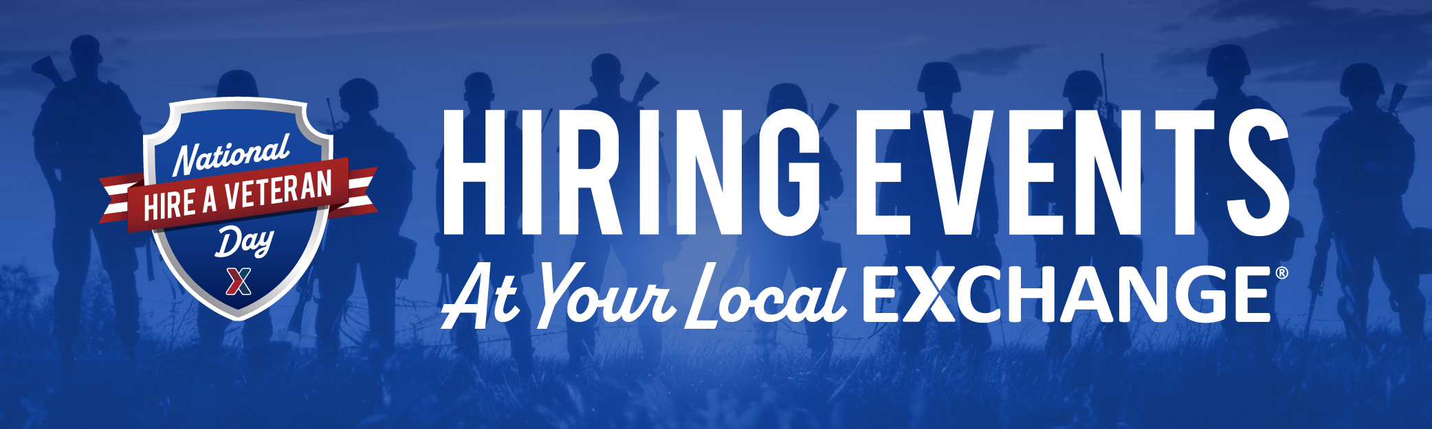 Banner showcasing hiring events at the Exchange for National Hire a Veteran Day