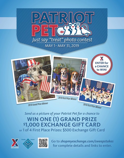 Flyer with rules for entering the Exchange Patriot Pet Photo Contest