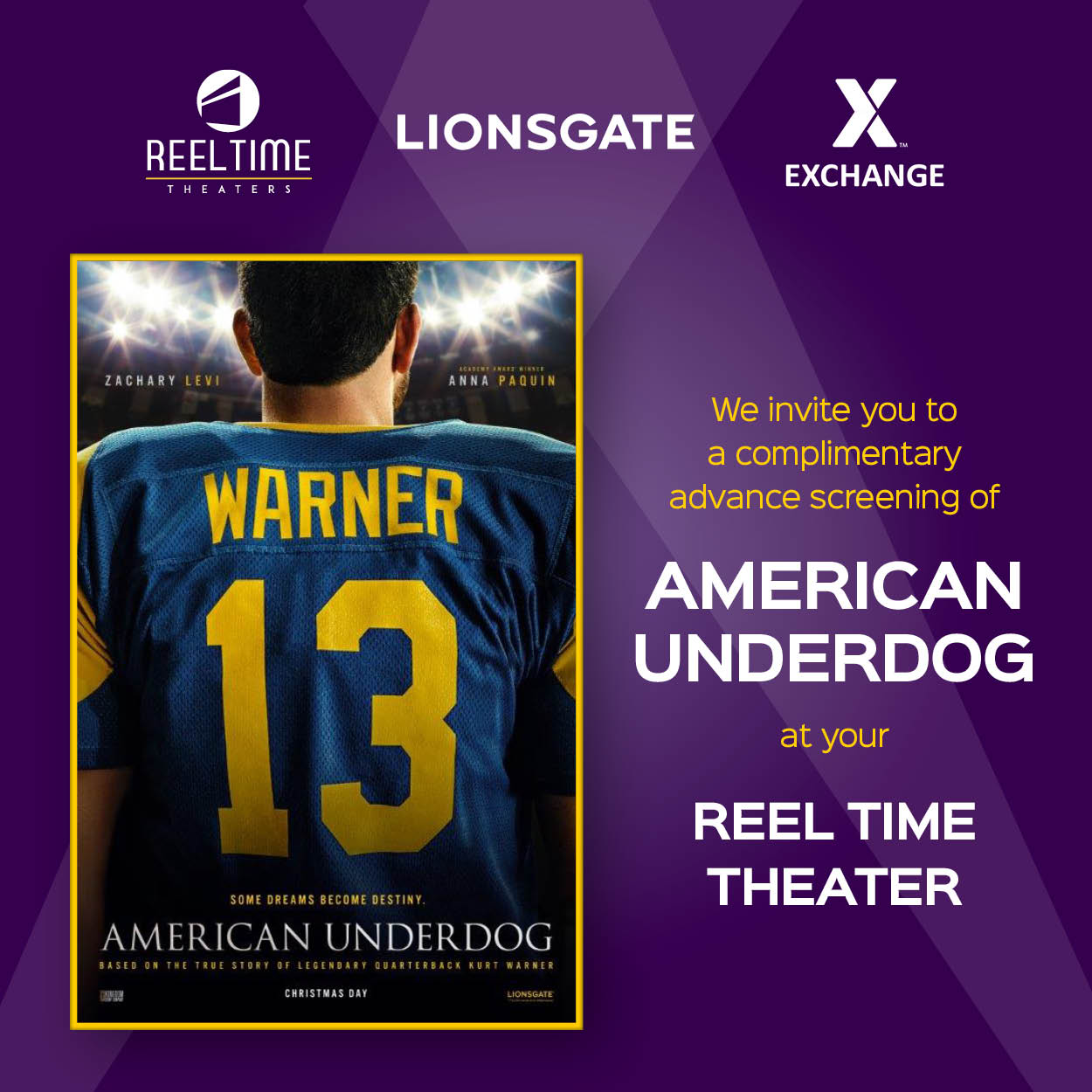 American Underdog poster and free first run screening announcement