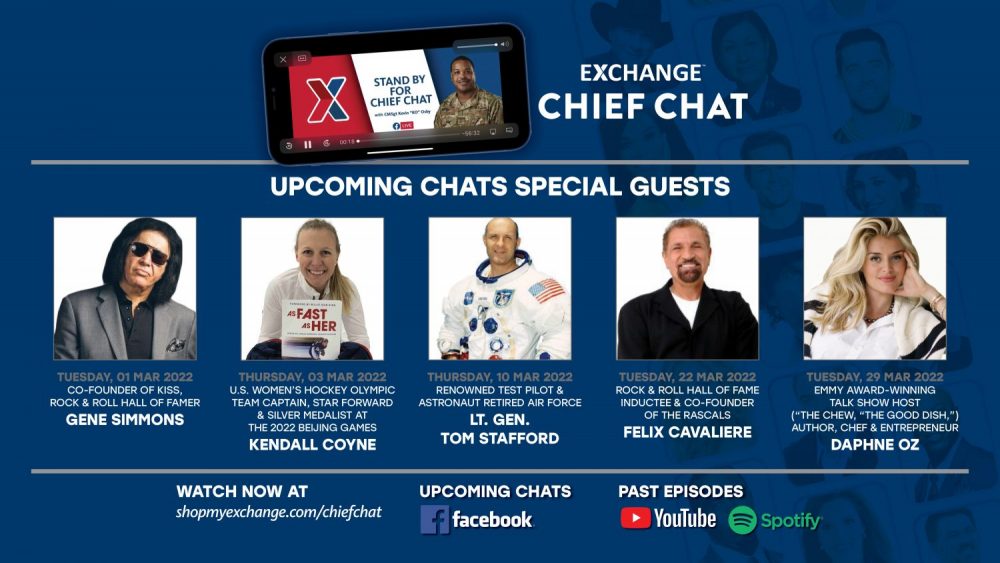 Gene Simmons, Kendall Coyne, Lt. Gen. Tom Stafford, Felix Cavaliere and Daphne Oz Join ‘Chief Chat’ in March