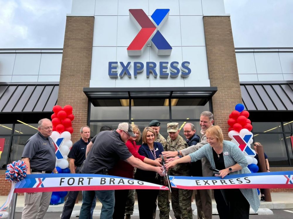 Fort Bragg command and Exchange officials cut the ribbon on the new Yarborough Express at Fort Bragg on May 24.