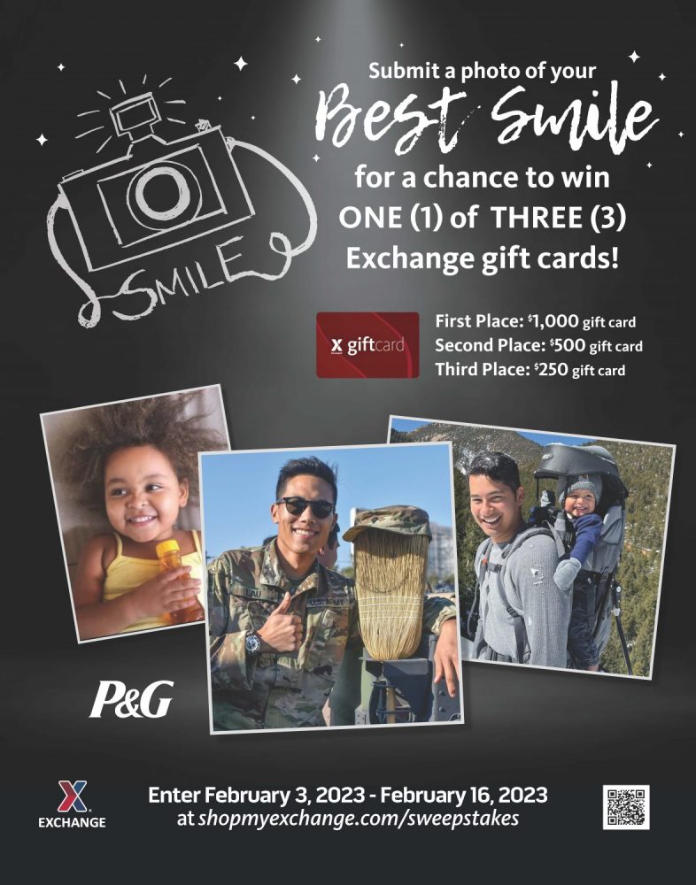 Submit a photo of your best smile to win one of three gift cards from the Exchange