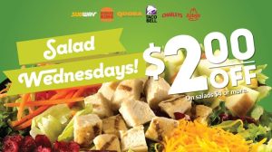 Save $2 on any salad $4 or more at participating Exchange restuarants every Wednesday