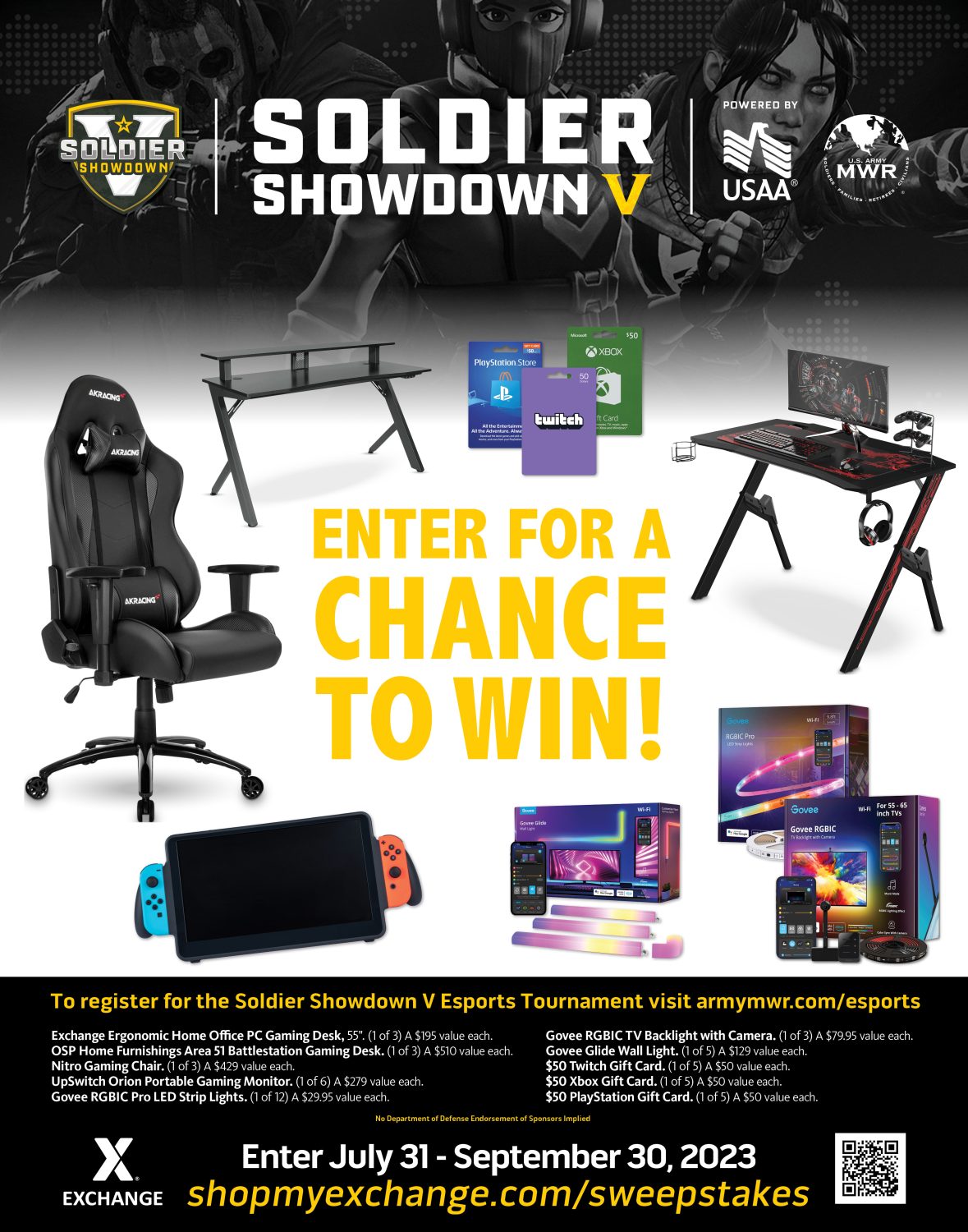 Army & Air Force Exchange Service shoppers worldwide can enter to win one of 50 prizes in the Soldier Showdown V Sweepstakes.