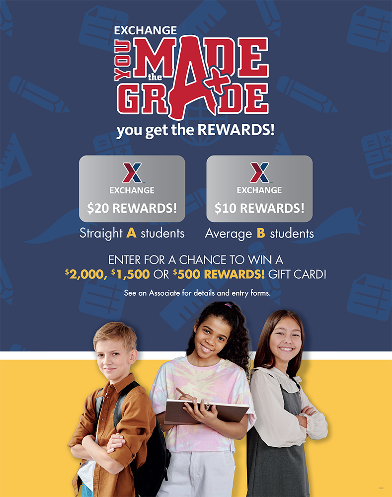 The Army & Air Force Exchange Service is kicking off the 23rd year of its You Made the Grade Program, which rewards military students who earn good grades.