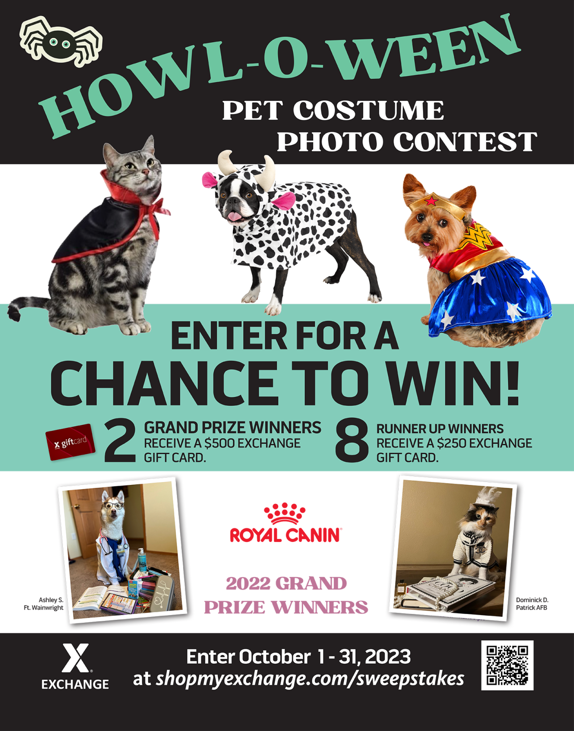 Army & Air Force Exchange Service shoppers can show off their pet’s spook-tacular best and win great prizes in the Howl-O-Ween Pet Costume Photo Contest.