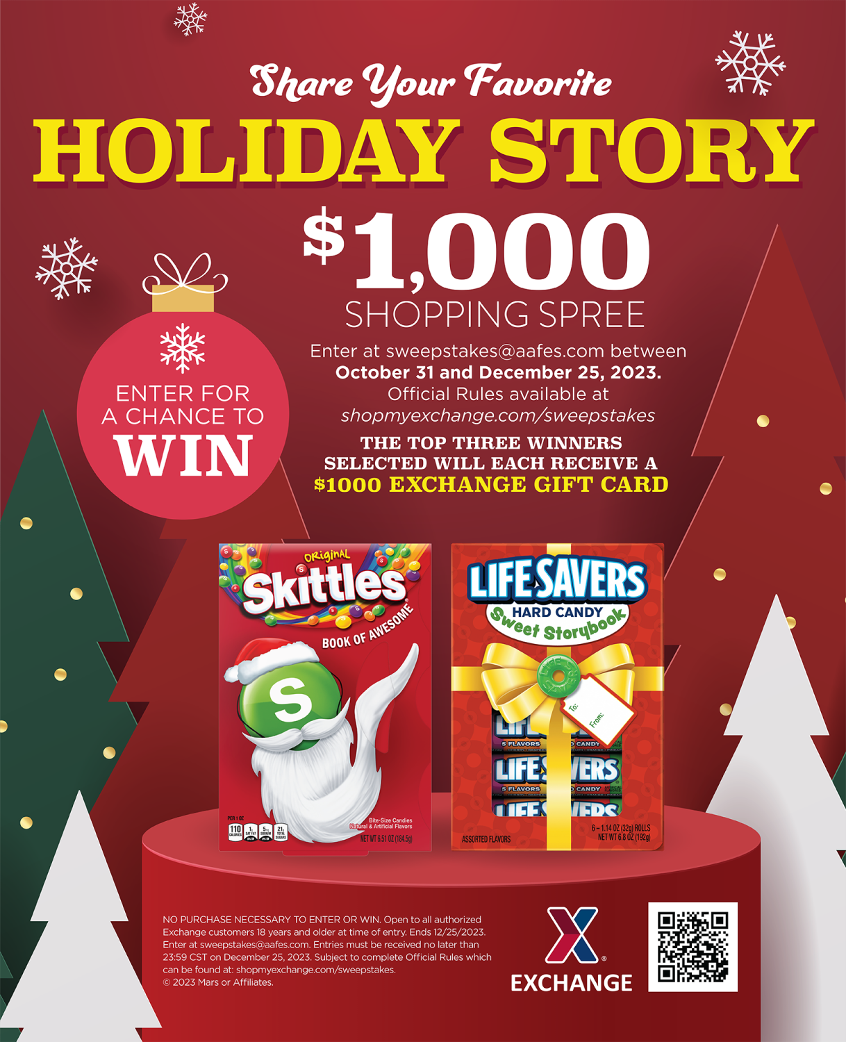 Army & Air Force Exchange Service shoppers can share their favorite holiday memories for a chance to win a share of $3,000 in prizes in the Mars Holiday Storybook Essay Contest.