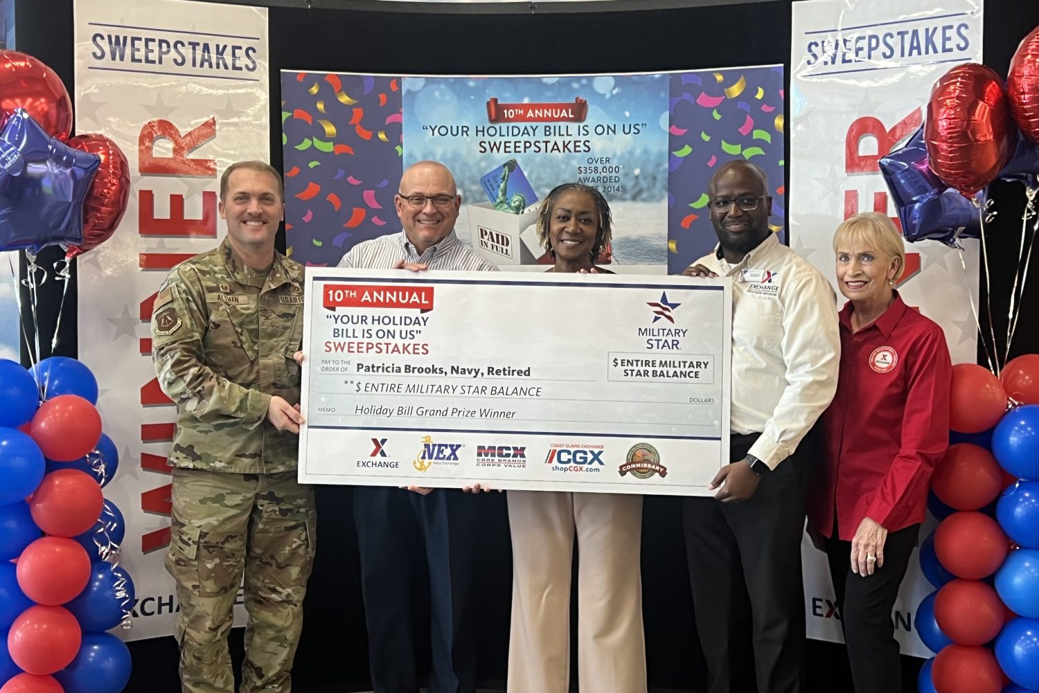 Retired Naval Chief Petty Officer Patricia Brooks received a once-in-a-lifetime surprise in having her MILITARY STAR card balance paid in full at the Exchange as part of the Your Holiday Bill Is on Us sweepstakes. 