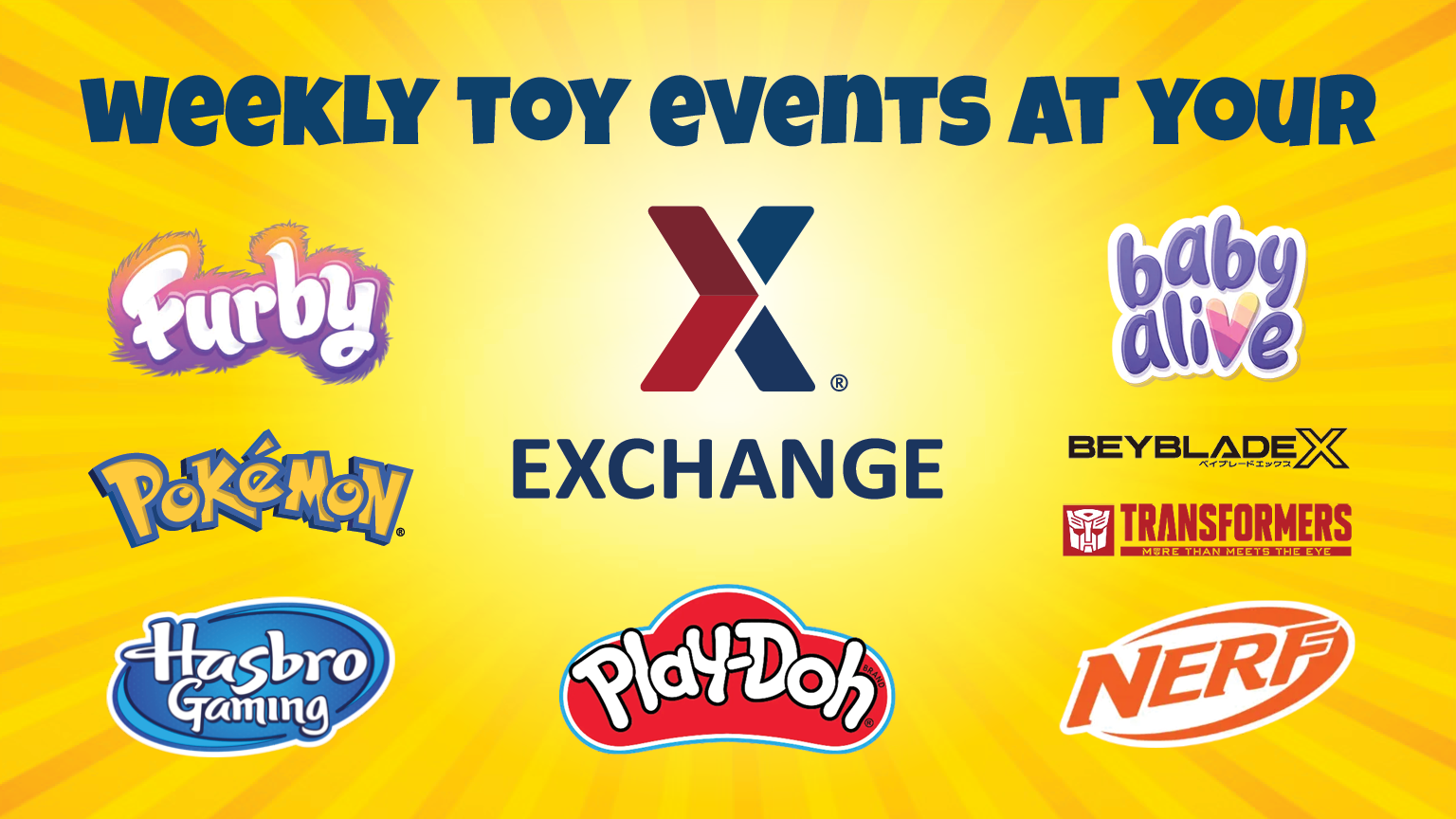 Toy logos surrounding the Exchange logo