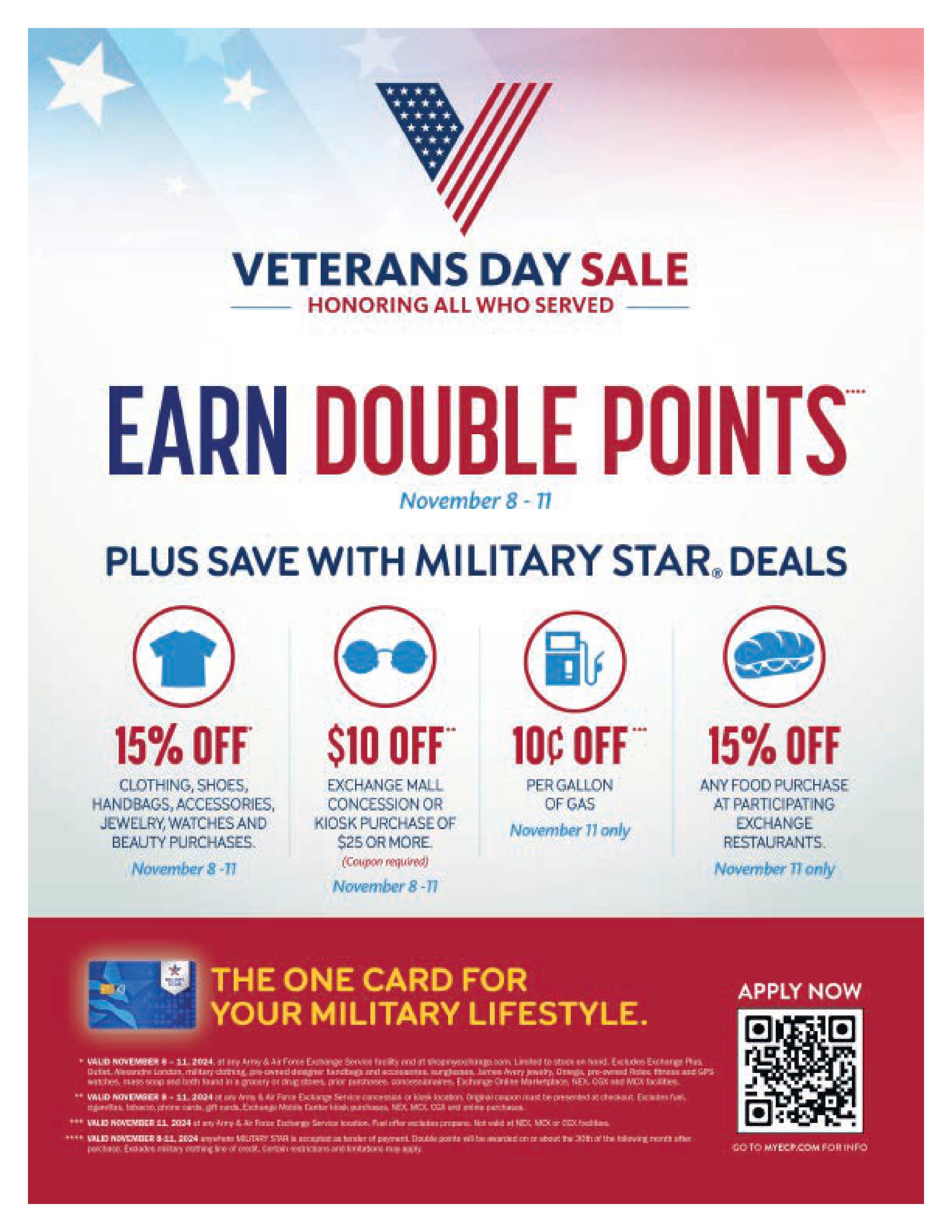 MILITARY STAR® is offering cardmembers exclusive savings in honor of Veterans Day. 