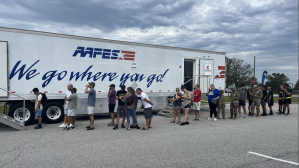 People standing in line at the MFE.