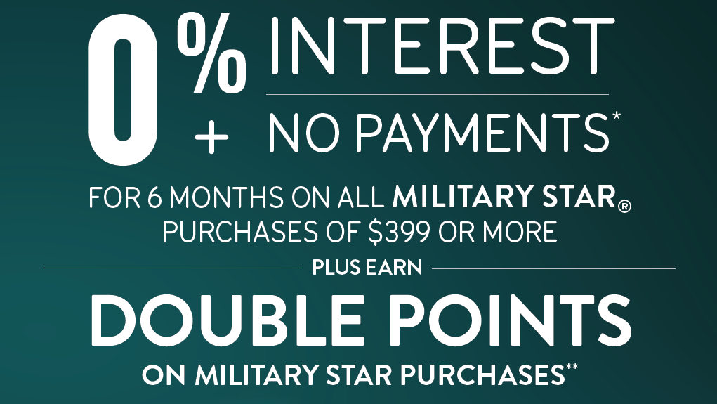 Black Friday and Cyber Monday discounts, double points and 0% interest deals with MILITARY STAR.