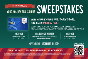 It’s almost the most wonderful time of year, and MILITARY STAR is making the holidays extra special by paying off balances in full. Every time shoppers use their MILITARY STAR card, they’ll be automatically entered into the 11th annual Your Holiday Bill Is On Us Sweepstakes.