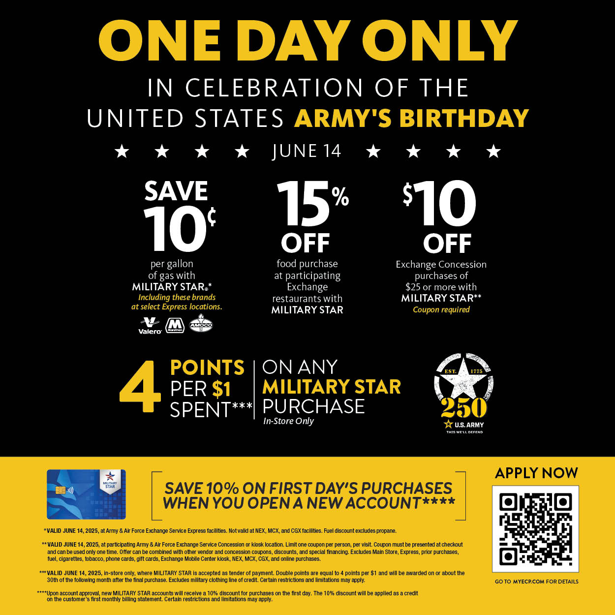 210537 - Military Star WK25 Army Birthday Double Points, SFD Offers, & Fuel Strips - 2025 EMAIL GRAPHIC _600X600__