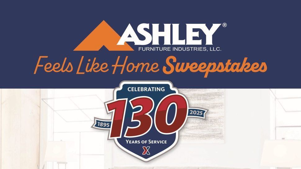 poster with text saying "enter for a chance to win up to $15,000 worth of Ashley Furniture"