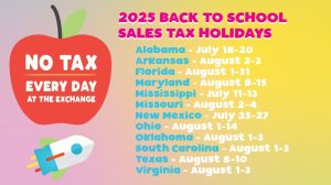 2025 State back-to-school sales tax holiday chart.