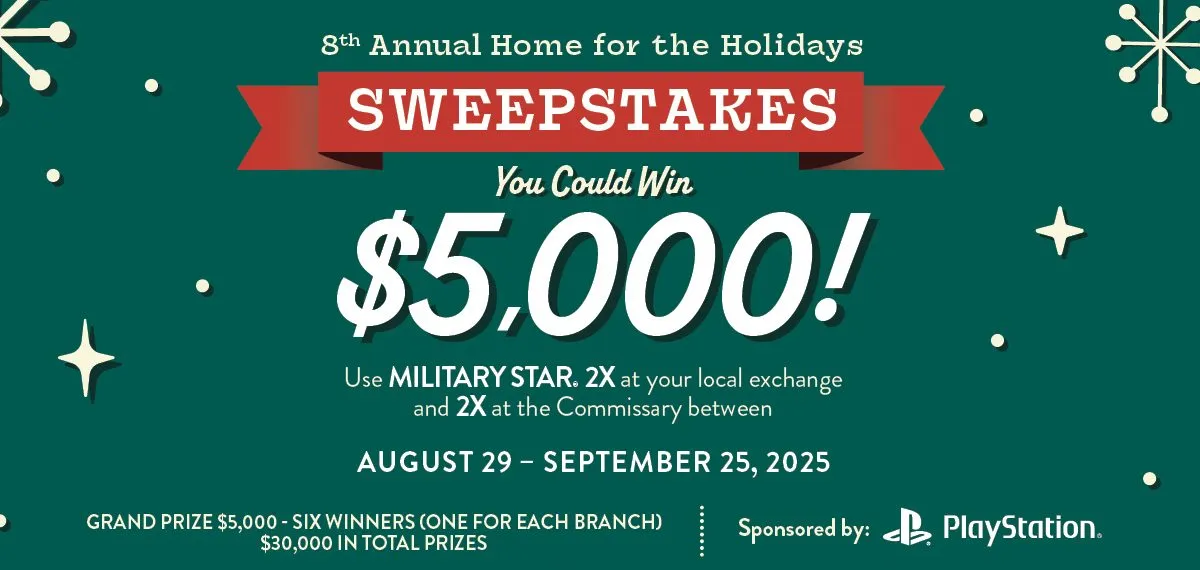 Photo of smiling family in red Santa hats with text that says "You could win $5,000"
