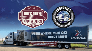 Exchange truck wrapped in blue themed design