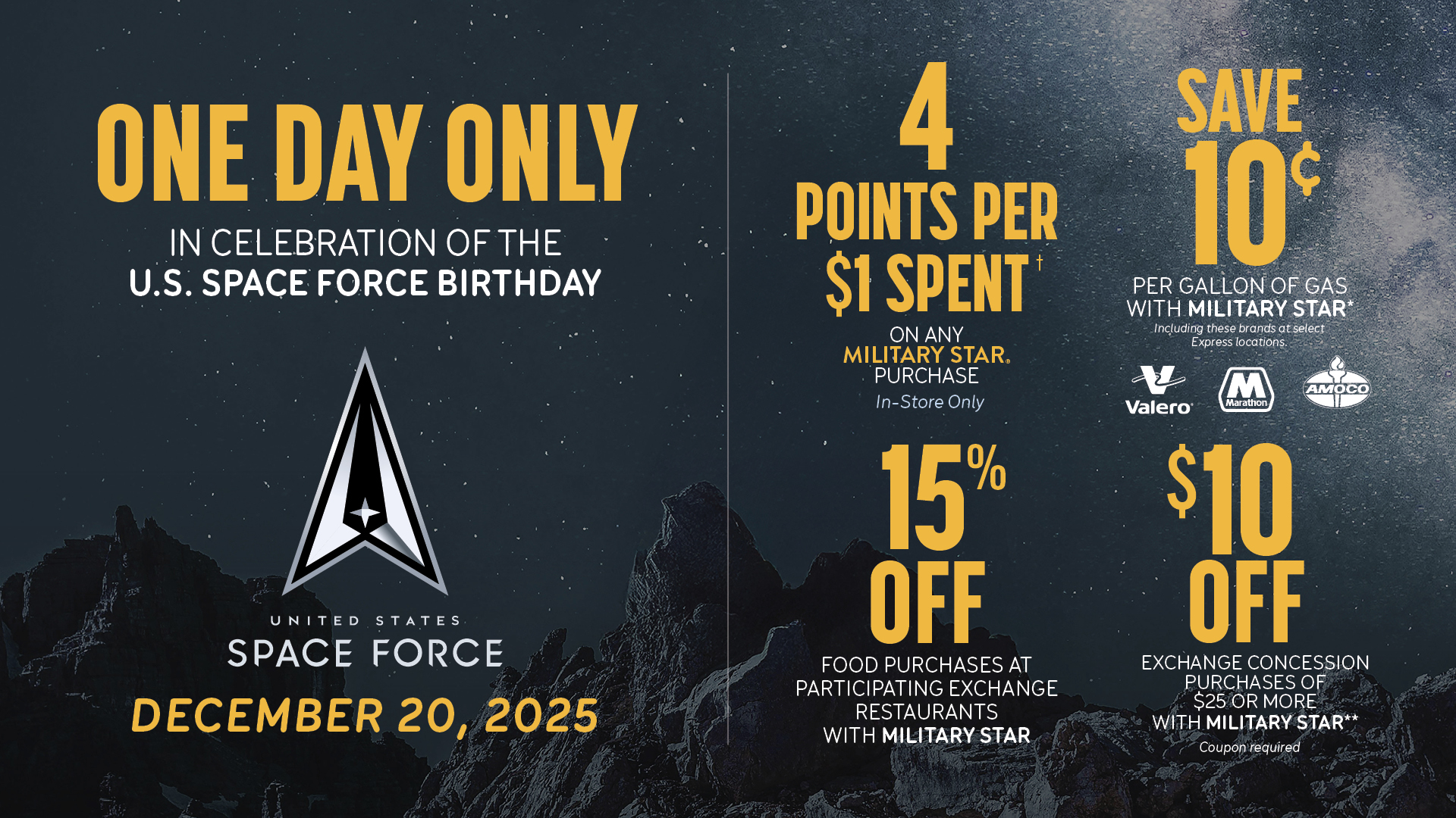 MILITARY STAR® Celebrates U.S. Space Force Birthday With Savings, Double Points